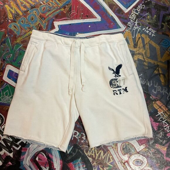 American Eagle 917 RTM Fleece Shorts w Half-Embroidered, Half-Printed Logo (L/G) - Picture 1 of 12